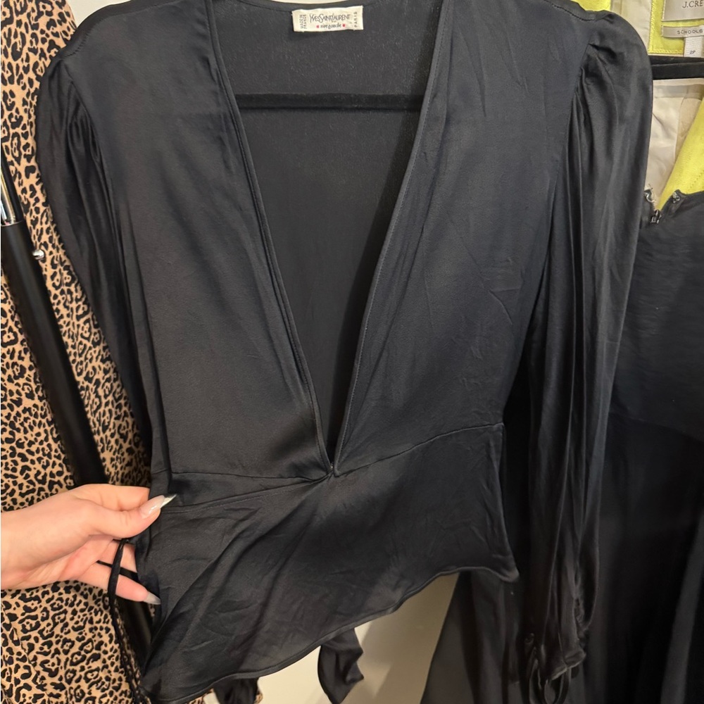 Yves Saint Laurent Black silk Draped Top - Picture 3 of 4